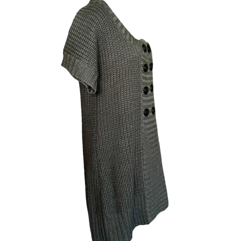 Soft Surroundings Button Front Gray Tunic Sweater Wool Blend Short Sleeve PXL - Picture 2 of 5